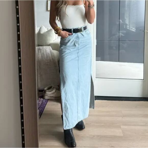 Agolde Denim Maxi Skirt SIZE 27 Jean Slit Western Rigid Country Festival $258 - Picture 7 of 13